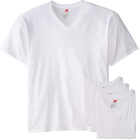 Hanes Men’s Tall 100% Cotton V-Neck Undershirts, Tagless, Ultra Comfort, 6X-Large Tall, Black - 5 Pack in Kuwait