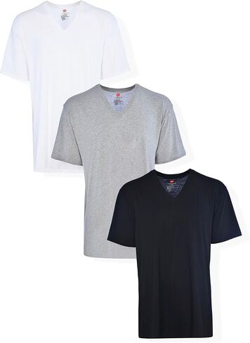 Hanes Men’s Tall 100% Cotton V-Neck Undershirts, Tagless, Ultra Comfort, 6X-Large Tall, Black - 5 Pack in Kuwait