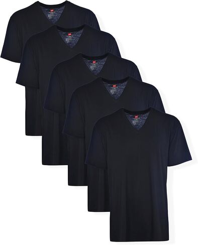 Hanes Men’s Tall 100% Cotton V-Neck Undershirts, Tagless, Ultra Comfort, 6X-Large Tall, Black - 5 Pack in Kuwait