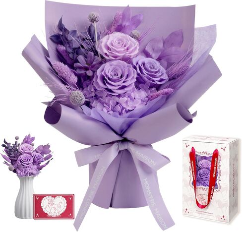 Preserved Flowers for Delivery, Luxury Forever Flowers Gift for Women, Elegant Floral Arrangement for Home Office Decor, Long Lasting Roses Bouquet for Anniversary Birthday Gifts in Saudi Arabia