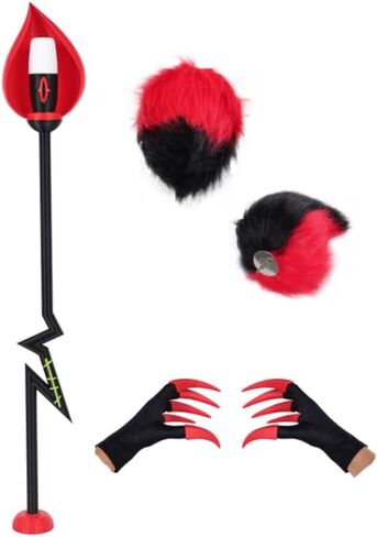 Alastor Microphone Cane Costume Hazbin Anime Hotel Alastor Tail Paw Gloves Cosplay Accessories Props Halloween in Saudi Arabia