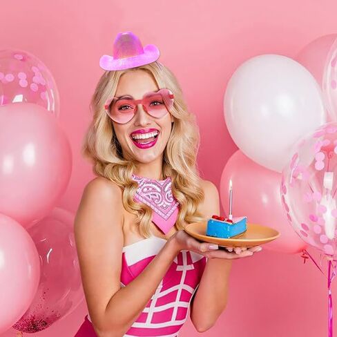 3 Pcs Cowgirl Hat Headband Set Mini Cowboy Hat Heart Glasses Bandana for Women Cowboy Party Costume Cosplay, Glitter Pink in Saudi Arabia