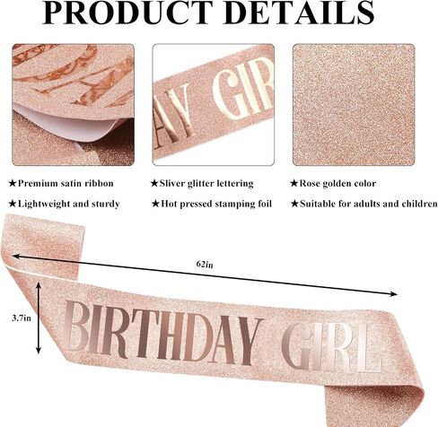 Luwigs Birthday Girl Sash Rose Gold Birthday Gifts Glitter Sash Party Favors Accessories for Girls Woman One Pack in Saudi Arabia