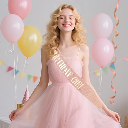 Luwigs Birthday Girl Sash Rose Gold Birthday Gifts Glitter Sash Party Favors Accessories for Girls Woman One Pack in Saudi Arabia