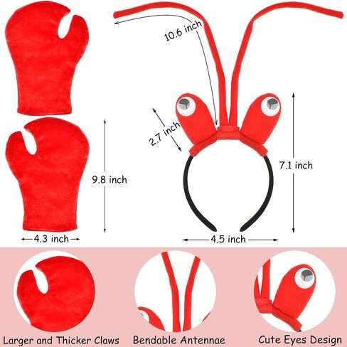 Red Lobster Costume Set with Headband and Claws, Bendable Antennae with Cute Eyes Design, Halloween Dress Up Accessories in Saudi Arabia