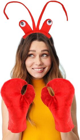Red Lobster Costume Set with Headband and Claws, Bendable Antennae with Cute Eyes Design, Halloween Dress Up Accessories in Saudi Arabia