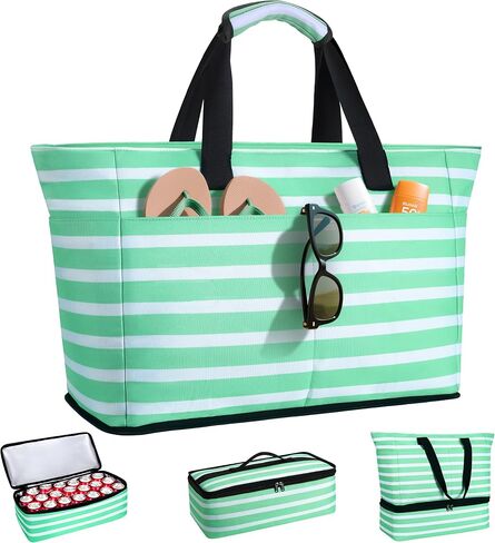 ISEYOU Beach Bag with Cooler, 49L Large Waterproof Sandproof Tote with Zipper, Foldable Travel Bag for Beach, Pool, Picnic in Saudi Arabia