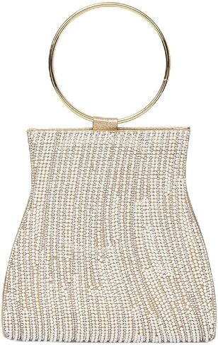 Verano Hill Meghan Rhinestones Handbag for Women | Elegant Sparkly Clutch Purse for Parties, Weddings & Special Events | Stylish Lightweight Evening Bag with Premium Craftsmanship | White & Gold in Saudi Arabia