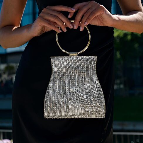 Verano Hill Meghan Rhinestones Handbag for Women | Elegant Sparkly Clutch Purse for Parties, Weddings & Special Events | Stylish Lightweight Evening Bag with Premium Craftsmanship | White & Gold in Saudi Arabia