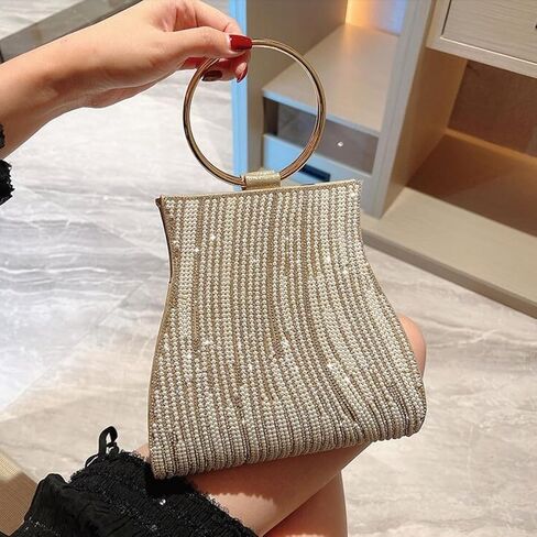 Verano Hill Meghan Rhinestones Handbag for Women | Elegant Sparkly Clutch Purse for Parties, Weddings & Special Events | Stylish Lightweight Evening Bag with Premium Craftsmanship | White & Gold in Saudi Arabia