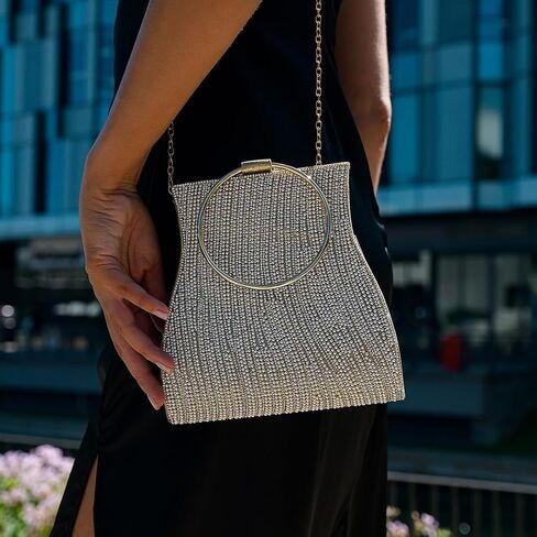 Verano Hill Meghan Rhinestones Handbag for Women | Elegant Sparkly Clutch Purse for Parties, Weddings & Special Events | Stylish Lightweight Evening Bag with Premium Craftsmanship | White & Gold in Saudi Arabia