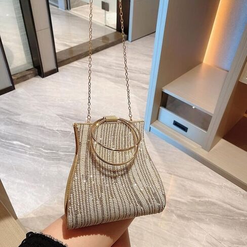 Verano Hill Meghan Rhinestones Handbag for Women | Elegant Sparkly Clutch Purse for Parties, Weddings & Special Events | Stylish Lightweight Evening Bag with Premium Craftsmanship | White & Gold in Saudi Arabia