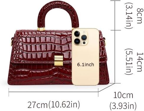Genuine Cowhide Women's Handbag Detachable Shoulder Strap Crocodile Pattern Trapezoid Flap Pillow Bag (Claret) in Saudi Arabia