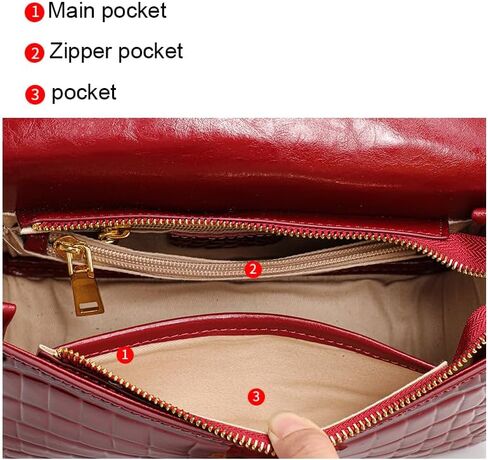 Genuine Cowhide Women's Handbag Detachable Shoulder Strap Crocodile Pattern Trapezoid Flap Pillow Bag (Claret) in Saudi Arabia