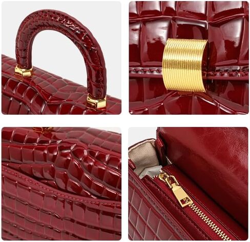 Genuine Cowhide Women's Handbag Detachable Shoulder Strap Crocodile Pattern Trapezoid Flap Pillow Bag (Claret) in Saudi Arabia