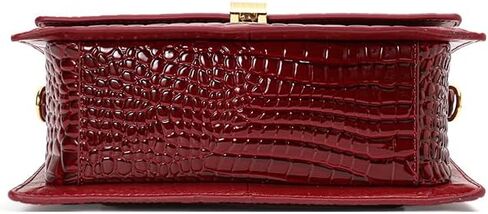 Genuine Cowhide Women's Handbag Detachable Shoulder Strap Crocodile Pattern Trapezoid Flap Pillow Bag (Claret) in Saudi Arabia
