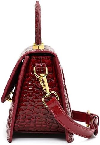Genuine Cowhide Women's Handbag Detachable Shoulder Strap Crocodile Pattern Trapezoid Flap Pillow Bag (Claret) in Saudi Arabia