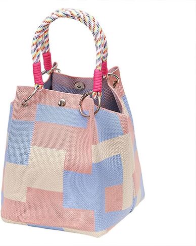 Tote Bag for Women Mini Knit Bucket Handbag Travel Knit Tote Stripe Square Crochet Purse Gifts for Women in Kuwait