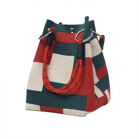 Tote Bag for Women Mini Knit Bucket Handbag Travel Knit Tote Stripe Square Crochet Purse Gifts for Women in Kuwait