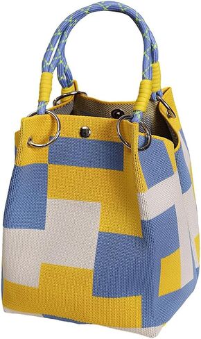 Tote Bag for Women Mini Knit Bucket Handbag Travel Knit Tote Stripe Square Crochet Purse Gifts for Women in Kuwait