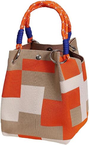 Tote Bag for Women Mini Knit Bucket Handbag Travel Knit Tote Stripe Square Crochet Purse Gifts for Women in Kuwait