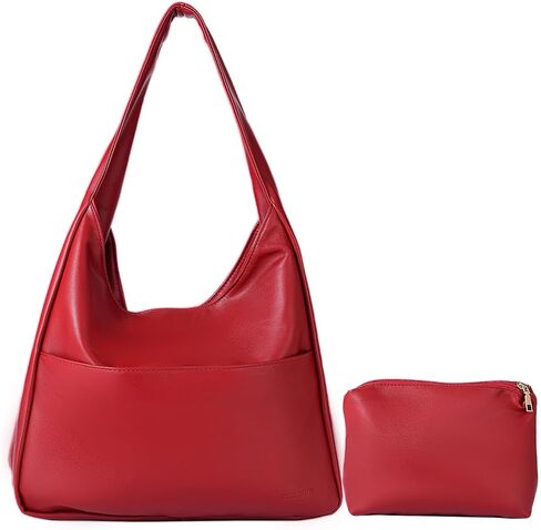 Tote Bags for Women Faux Leather Shoulder Bag Soft Hobo Purse Everyday Work Travel Handbag with Wide Strap 2Pcs Set in Saudi Arabia