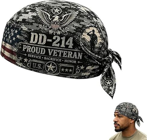 Veteran DD-214 Camouflage Print Cycling Pirate Hat/Biker Headwrap, Patriotic Motorcycle Bandana Gift for Men in Kuwait