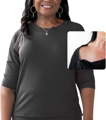 Women’s Adaptive Chemo Raglan Tee with Chest Port Zippers | Ultra-Soft Stretch Comfort Shirt in Kuwait