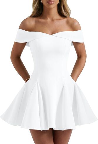 DAAWENXI Women's Off Shoulder Mini Dress Elegant A Line Cocktail Sweetheart Neck Party Graduation Dresses in Saudi Arabia