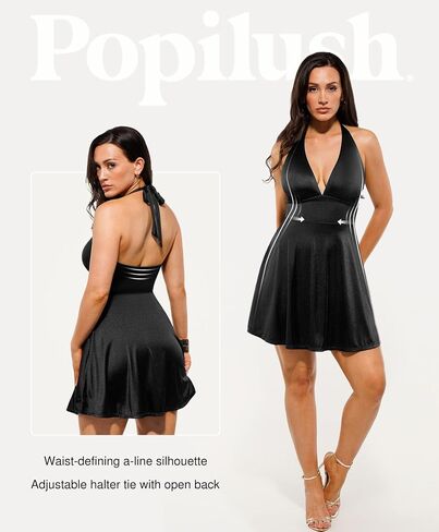 Popilush Halter Dresses for Women Backless Shapewear Mini Dress Deep V Neck Bow Tie A-Line Club Party Dress in Kuwait