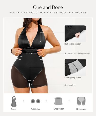 Popilush Halter Dresses for Women Backless Shapewear Mini Dress Deep V Neck Bow Tie A-Line Club Party Dress in Kuwait