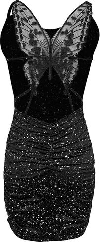 Women Hollow Out Butterfly Dress Sexy Party Dress Glitter Shiny Bodycon Dress Figure Flattering Cocktail Evening Wear in Kuwait