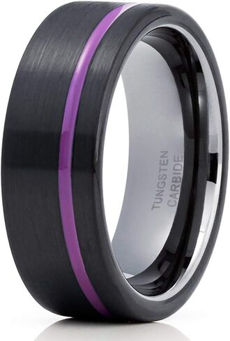 Purple Tungsten Wedding Band Anniversary Ring Men & Women Anniversary Ring Black Tungsten Ring Comfort Fit Band in Saudi Arabia