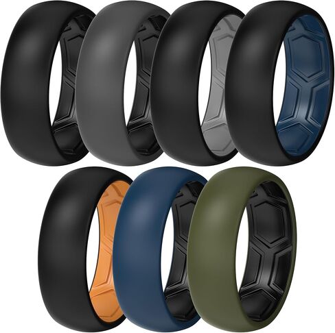 ThunderFit Silicone Rings Wedding Bands for Men & Women, Two-Tone Design, 2mm Thick, Breathable, Unisex Rubber Engagement Bands in Narrow and Broad Style, 7-Pack in Kuwait