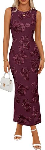 فستان ماكسي صيفي للسيدات من MEROKEETY مزين بالزهور 2026 فتحة شبكية بدون أكمام لحفلات الزفاف الرسمية وحفلات الكوكتيل فساتين طويلة in Kuwait