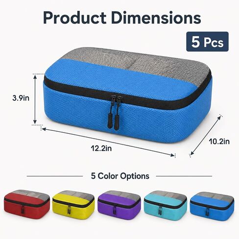 5 Pcs Packing Cubes for Travel, 12.2 x 10.2 x 3.9" Travel Luggage Organizer Bags with Mesh Window, Lightweight Suitcase Storage Bags with Handle for Clothes, Toiletries, Accessories in Kuwait