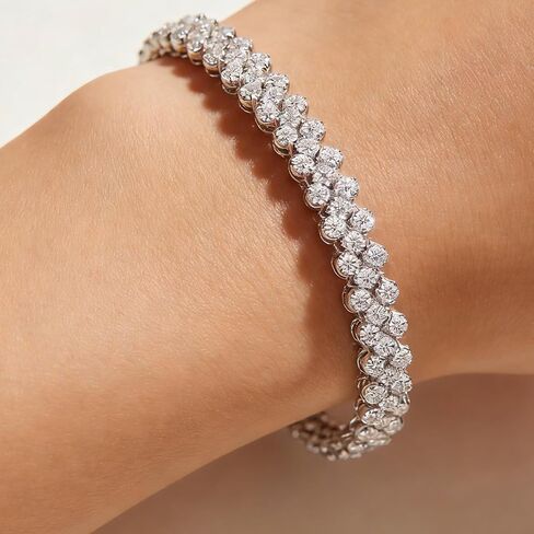 2-Pack Silver Rhinestone Tennis Bracelets for Women, Vintage Couples Hollow Wavy Design Bangles with Secure Clasp, Elegant Jewelry for Wedding, Party, Evening Wear in Saudi Arabia