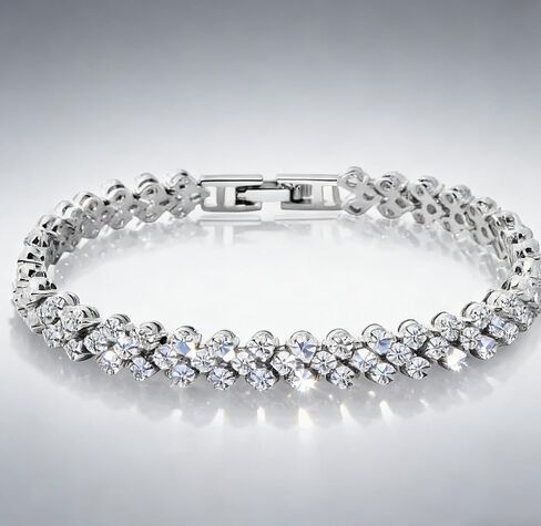 2-Pack Silver Rhinestone Tennis Bracelets for Women, Vintage Couples Hollow Wavy Design Bangles with Secure Clasp, Elegant Jewelry for Wedding, Party, Evening Wear in Saudi Arabia