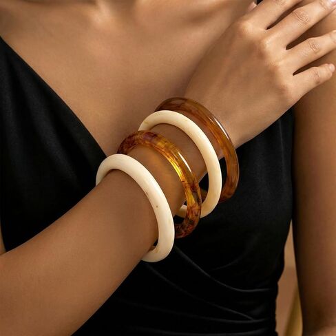 Acrylic Bangles Bracelets for Women Chunky Resin Irregular Bracelets Colorful Wide Geometric Bangles Fashions Thick Statement Stackable Bracelet in Kuwait