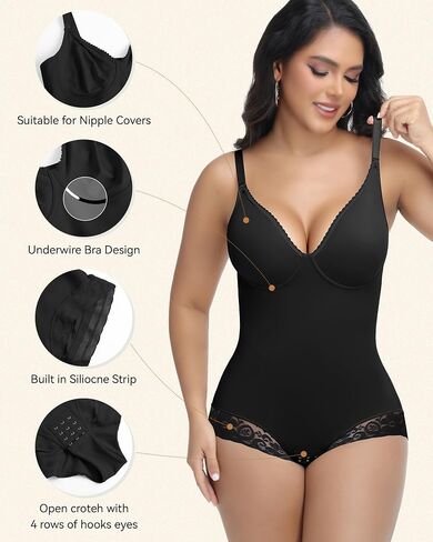 SHAPESHE Backless Shapewear for Women Seamless Tummy Control Bodysuit Underwire V Neck Low Back Faja Body Shaper Black,XL in Kuwait