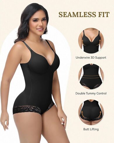 SHAPESHE Backless Shapewear for Women Seamless Tummy Control Bodysuit Underwire V Neck Low Back Faja Body Shaper Black,XL in Kuwait