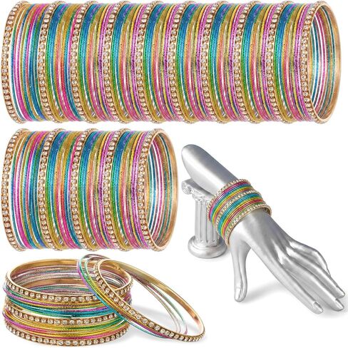 126 Pcs Indian Bangles Bracelets for Women Bollywood Women's Jewelry Set Diwali Return Gifts Bulk Mehndi Ceremony Favors for Indian Wedding Women Bangle Supplies in Saudi Arabia