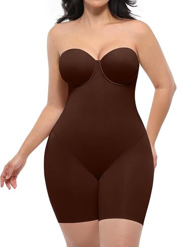 SHAPELLX Tummy Control Shapewear for Women Strapless Bodysuits Butt Lifter Seamless Faja Body Shaper Brown in Kuwait