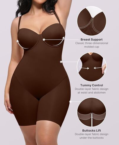 SHAPELLX Tummy Control Shapewear for Women Strapless Bodysuits Butt Lifter Seamless Faja Body Shaper Brown in Kuwait