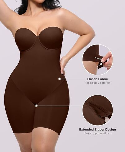 SHAPELLX Tummy Control Shapewear for Women Strapless Bodysuits Butt Lifter Seamless Faja Body Shaper Brown in Kuwait