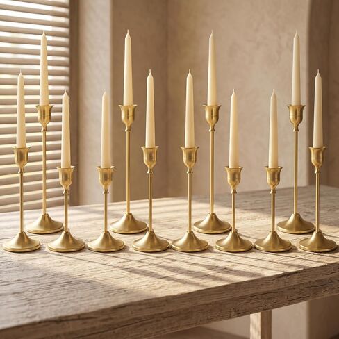 12 Pcs Gold Candlestick Holders, Vintage Metal Candle Holders Taper Candle Stands, Tall Golden Brass Tapered Candle Holder for Wedding Tables Centerpieces Decor in Saudi Arabia