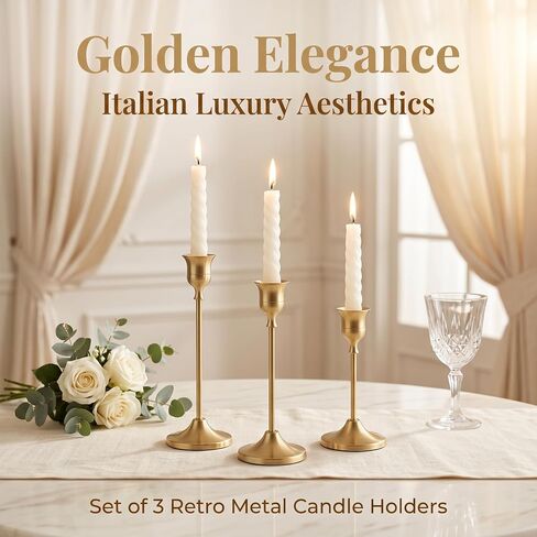 12 Pcs Gold Candlestick Holders, Vintage Metal Candle Holders Taper Candle Stands, Tall Golden Brass Tapered Candle Holder for Wedding Tables Centerpieces Decor in Saudi Arabia