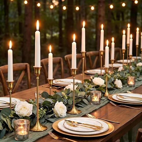 12 Pcs Gold Candlestick Holders, Vintage Metal Candle Holders Taper Candle Stands, Tall Golden Brass Tapered Candle Holder for Wedding Tables Centerpieces Decor in Saudi Arabia