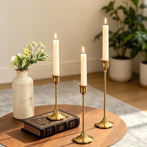 12 Pcs Gold Candlestick Holders, Vintage Metal Candle Holders Taper Candle Stands, Tall Golden Brass Tapered Candle Holder for Wedding Tables Centerpieces Decor in Saudi Arabia