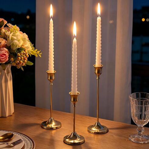 12 Pcs Gold Candlestick Holders, Vintage Metal Candle Holders Taper Candle Stands, Tall Golden Brass Tapered Candle Holder for Wedding Tables Centerpieces Decor in Saudi Arabia